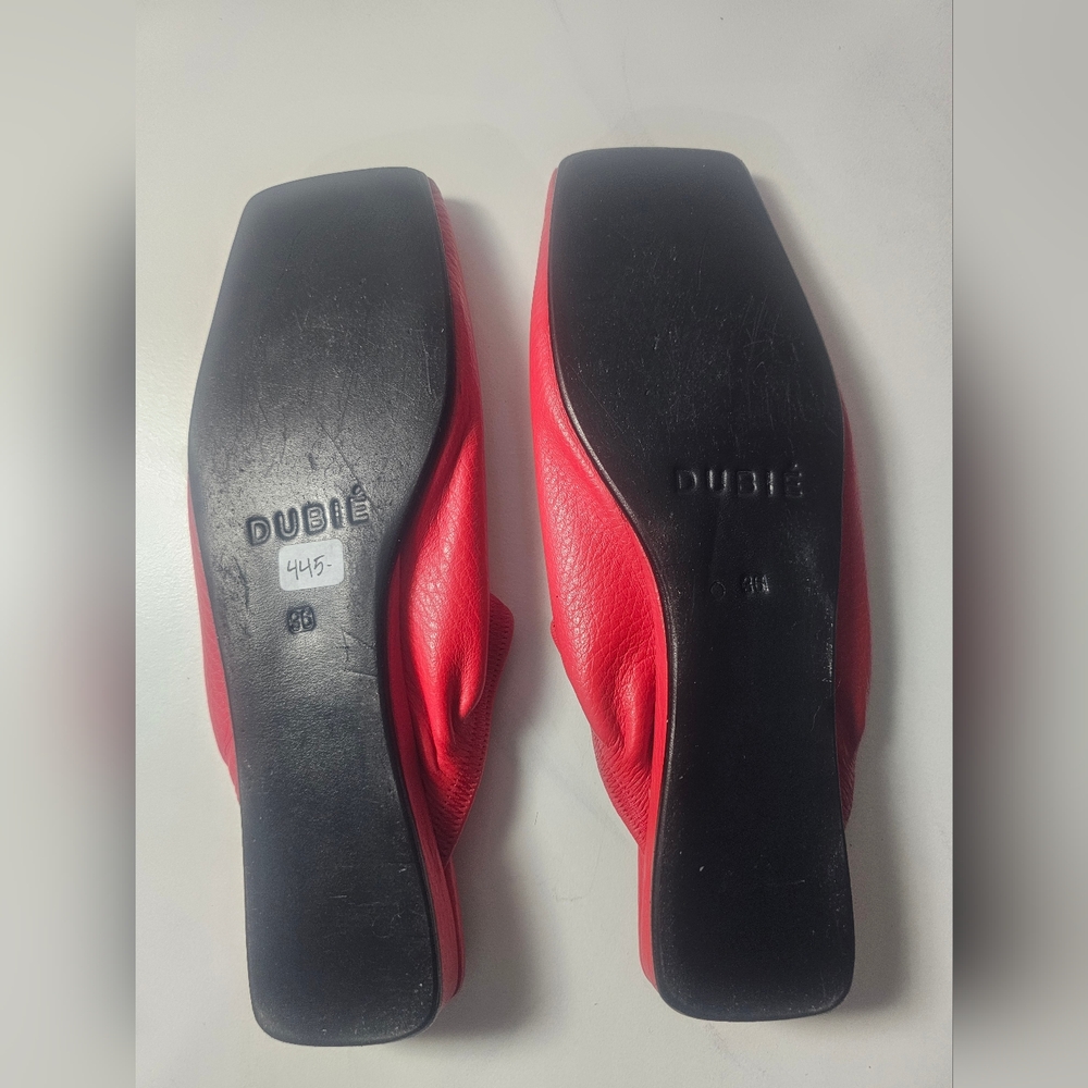 Dubie Red Leather Slip-On Mule Flats - Picture 6 of 13